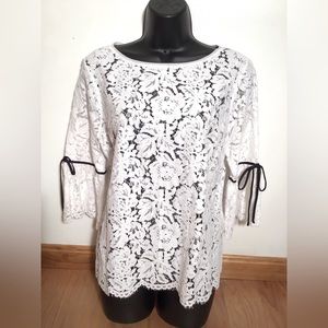 Three Quarter Flare Sleeve Lace Top by White House Black Market